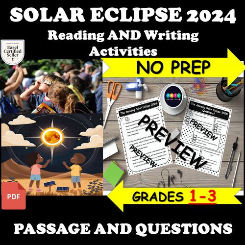 Solar Eclipse reading passage worksheet for grades 1-3
