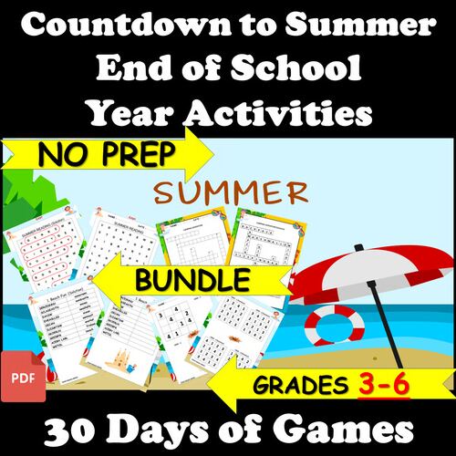 Countdown to Summer 30-day activity bundle for grades 3-6