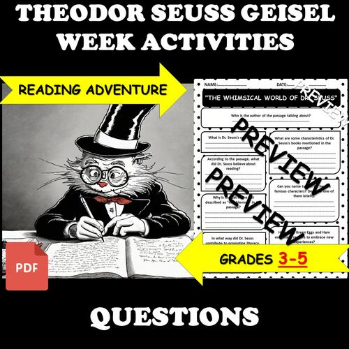 Dr. Seuss Week reading passage and comprehension questions for grades 3-6